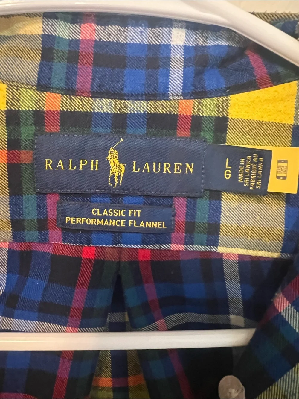 Ralph Lauren Yellow, Blue & Green Plaid Performance Flannel- Men's Size Large